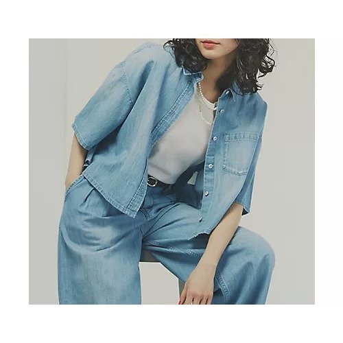 【ヒューマンウーマン/HUMAN WOMAN】のクロップド半袖デニムブラ インテリア・キッズ・メンズ・レディースファッション・服の通販 founy(ファウニー) 　ファッション　Fashion　レディースファッション　Fashion for Women　トップス・カットソー　Cut & Sew Tops　おすすめ　Recommended / Our Picks　クロップド　Cropped, Short Length　スタンダード　Standard, Basic　セットアップ　Set-Up, Coordinated Outfit　デニム　Denim, Jeans Material　バランス　Balance, Style Balance　プリント　Print, Printed Pattern　ポケット　Pocket, Pocket Detail　モダン　Modern, Contemporary　ロング　Long, Long-Length　ワイド　Wide, Wide Fit　別注　Limited Edition, Custom Order　半袖　Short Sleeve, Half Sleeve　夏　Summer　Light Used|ID: prp329100004964476 ipo3291000000037251370