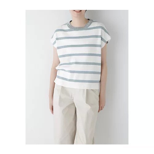【ヒューマンウーマン/HUMAN WOMAN】のビジュボーダー インテリア・キッズ・メンズ・レディースファッション・服の通販 founy(ファウニー) 　ファッション　Fashion　レディースファッション　Fashion for Women　おすすめ　Recommended / Our Picks　スタンダード　Standard, Basic　スリーブ　Sleeve, Long Sleeve / Short Sleeve　デニム　Denim, Jeans Material　ネックレス　Necklace, Pendant Necklace　フレンチ　French, French Style　ボトム　Bottoms, Lower Wear　ボーダー　Border, Stripe　春　Spring　ブルー×ホワイトボーダー|ID: prp329100004964480 ipo3291000000037251387