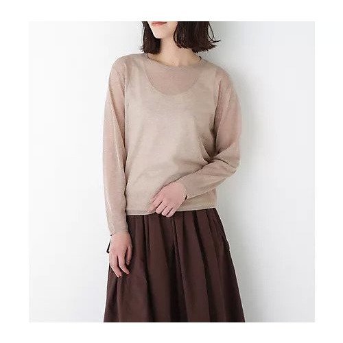 【ヒューマンウーマン/HUMAN WOMAN】のハイゲージラメクルーネックプルオーバー インテリア・キッズ・メンズ・レディースファッション・服の通販 founy(ファウニー) 　ファッション　Fashion　レディースファッション　Fashion for Women　トップス・カットソー　Cut & Sew Tops　カジュアルプルオーバー・ニットトップス　Pullovers & Knit Tops / Casual Pullovers　おすすめ　Recommended / Our Picks　シアー　Sheer, See-Through　スタンダード　Standard, Basic　デニム　Denim, Jeans Material　トレンド　Trend, Trending Now　ベーシック　Basic, Essential　ボトム　Bottoms, Lower Wear　エレガント 上品　Elegant　ベージュ|ID: prp329100004964546 ipo3291000000037251705