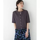 【ヒューマンウーマン/HUMAN WOMAN】のミドルゲージギマクルーネック半袖カーディガン チャコール|ID: prp329100004964563 ipo3291000000037251791
