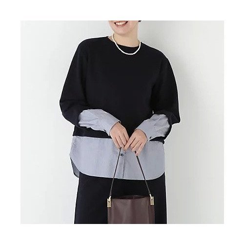 【ヒューマンウーマン/HUMAN WOMAN】のシャツドッキングミルドジャージープルオーバー インテリア・キッズ・メンズ・レディースファッション・服の通販 founy(ファウニー) 　ファッション　Fashion　レディースファッション　Fashion for Women　トップス・カットソー　Cut & Sew Tops　シャツ・ブラウス・オフィスカジュアル　Elegant Blouses & Button-Ups　カジュアルプルオーバー・ニットトップス　Pullovers & Knit Tops / Casual Pullovers　おすすめ　Recommended / Our Picks　スタンダード　Standard, Basic　セットアップ　Set-Up, Coordinated Outfit　ドッキング　Docking, Mixed Material　ボトム　Bottoms, Lower Wear　ネイビー|ID: prp329100004964580 ipo3291000000037251882