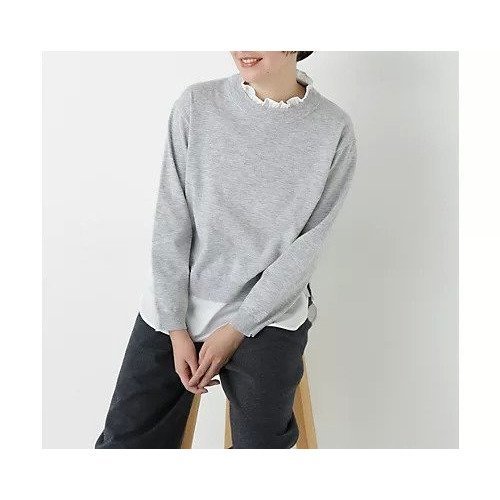 【ヒューマンウーマン/HUMAN WOMAN】のシャツ地ドッキングプルオーバー インテリア・キッズ・メンズ・レディースファッション・服の通販 founy(ファウニー) 　ファッション　Fashion　レディースファッション　Fashion for Women　トップス・カットソー　Cut & Sew Tops　シャツ・ブラウス・オフィスカジュアル　Elegant Blouses & Button-Ups　カジュアルプルオーバー・ニットトップス　Pullovers & Knit Tops / Casual Pullovers　おすすめ　Recommended / Our Picks　シンプル　Simple, Minimal　スタンダード　Standard, Basic　ドッキング　Docking, Mixed Material　フリル　Frill, Ruffle　ボトム　Bottoms, Lower Wear　グレー|ID: prp329100004964614 ipo3291000000037252060