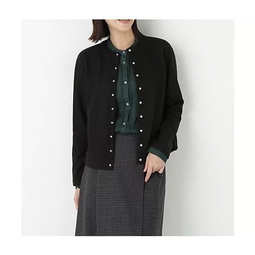 【ヒューマンウーマン/HUMAN WOMAN】のミルドジャージーカーディガン インテリア・キッズ・メンズ・レディースファッション・服の通販 founy(ファウニー) 　ファッション　Fashion　レディースファッション　Fashion for Women　トップス・カットソー　Cut & Sew Tops　カーディガン・羽織り　Layered Style Cardigans　おすすめ　Recommended / Our Picks　カーディガン　Cardigan, Knitwear　シンプル　Simple, Minimal　スタンダード　Standard, Basic　ドット　Polka Dot, Dot Pattern　ベーシック　Basic, Essential　ボトム　Bottoms, Lower Wear　ブラック|ID: prp329100004964650 ipo3291000000037252239
