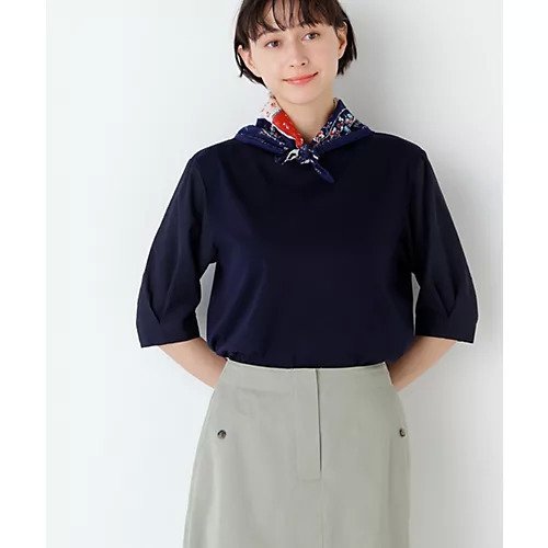 【ヒューマンウーマン/HUMAN WOMAN】の《洗える》布帛コンビカットソー インテリア・キッズ・メンズ・レディースファッション・服の通販 founy(ファウニー) 　ファッション　Fashion　レディースファッション　Fashion for Women　トップス・カットソー　Cut & Sew Tops　カットソー・ベーシックTシャツ　Cut-and-Sewn Tops / Stretch Tees & Basics　おすすめ　Recommended / Our Picks　カットソー　Cut and Sewn Top　シンプル　Simple, Minimal　スタンダード　Standard, Basic　フラット　Flat, Flat Shoes　エレガント 上品　Elegant　洗える　Machine Washable　ネイビー|ID: prp329100004964776 ipo3291000000037253157