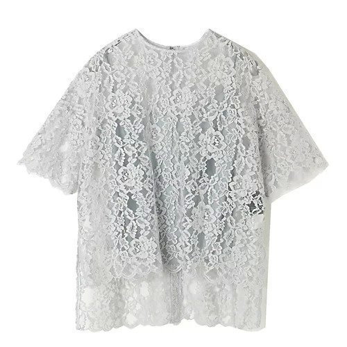 【エクラ/eclat】の【別注】五分袖レーストップス(キャミソールつき) インテリア・キッズ・メンズ・レディースファッション・服の通販 founy(ファウニー) 　ファッション　Fashion　レディースファッション　Fashion for Women　トップス・カットソー　Cut & Sew Tops　キャミソール&ノースリーブ　Camisoles & Sleeveless Tops　キャミソール　Camisole, Spaghetti Strap Top　スリット　Slit, Slit Detail　レース　Lace, Lace Fabric　エレガント 上品　Elegant　別注　Limited Edition, Custom Order　アイスグレー|ID: prp329100004967169 ipo3291000000037258184