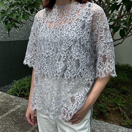 【エクラ/eclat】の【別注】五分袖レーストップス(キャミソールつき) 大人の最旬トレンドファッション＆コーディネート founy(ファウニー) 　ファッション　Fashion　レディースファッション　Fashion for Women　トップス・カットソー　Cut & Sew Tops　キャミソール&ノースリーブ　Camisoles & Sleeveless Tops　キャミソール　Camisole, Spaghetti Strap Top　スリット　Slit, Slit Detail　レース　Lace, Lace Fabric　エレガント 上品　Elegant　別注　Limited Edition, Custom Order　other-3|ID: prp329100004967169 ipo3291000000037258188