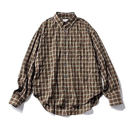 【トゥエルブクローゼット/12closet】の【kazumiさんコラボ】【洗える】シアーオーバーサイズシャツ インテリア・キッズ・メンズ・レディースファッション・服の通販 founy(ファウニー) 　ファッション　Fashion　レディースファッション　Fashion for Women　トップス・カットソー　Cut & Sew Tops　シャツ・ブラウス・オフィスカジュアル　Elegant Blouses & Button-Ups　コラボ　Collaboration, Collab　ストライプ　Stripe, Striped Pattern　チェック　Check, Plaid, Tartan　フロント　Front, Front Design　ヴィンテージ　Vintage Style　夏　Summer　洗える　Machine Washable　ブラウンチェック|ID: prp329100004967194 ipo3291000000037258312