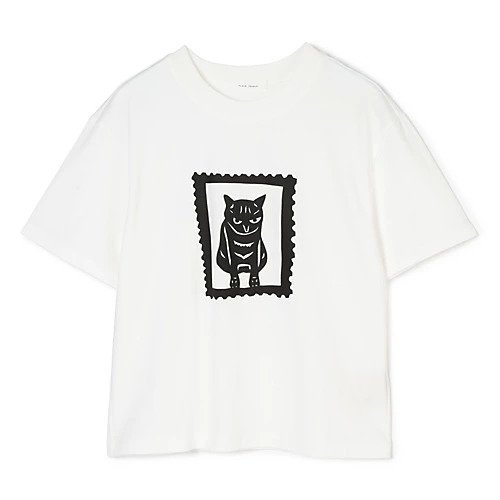 【プレインピープル/PLAIN PEOPLE】のキャットスタンププリントTシャツ インテリア・キッズ・メンズ・レディースファッション・服の通販 founy(ファウニー) 　ファッション　Fashion　レディースファッション　Fashion for Women　トップス・カットソー　Cut & Sew Tops　シャツ・ブラウス・オフィスカジュアル　Elegant Blouses & Button-Ups　ロングTシャツ・Tシャツ　Longline T-Shirts & Tees　クロップド　Cropped, Short Length　ショルダー　Shoulder, Shoulder Strap　シンプル　Simple, Minimal　ドロップ　Drop Shoulder, Dropped Style　ネコ　Cat, Feline Motif　バランス　Balance, Style Balance　プリント　Print, Printed Pattern　モチーフ　Motif, Design Theme　リラックス　Relax, Relaxed Fit　人気　Popular, Best Seller　洗える　Machine Washable　ホワイトA|ID: prp329100004967225 ipo3291000000037258483