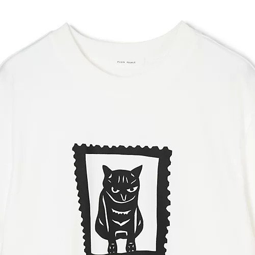 【プレインピープル/PLAIN PEOPLE】のキャットスタンププリントTシャツ 大人の最旬トレンドファッション＆コーディネート founy(ファウニー) 　ファッション　Fashion　レディースファッション　Fashion for Women　トップス・カットソー　Cut & Sew Tops　シャツ・ブラウス・オフィスカジュアル　Elegant Blouses & Button-Ups　ロングTシャツ・Tシャツ　Longline T-Shirts & Tees　クロップド　Cropped, Short Length　ショルダー　Shoulder, Shoulder Strap　シンプル　Simple, Minimal　ドロップ　Drop Shoulder, Dropped Style　ネコ　Cat, Feline Motif　バランス　Balance, Style Balance　プリント　Print, Printed Pattern　モチーフ　Motif, Design Theme　リラックス　Relax, Relaxed Fit　人気　Popular, Best Seller　洗える　Machine Washable　other-3|ID: prp329100004967225 ipo3291000000037258487