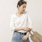 【ノーリーズ/NOLLEY'S】の【MAQWEL/マクウェル】ウォッシャブルCOTTON RIB 7分袖VネックTシャツ 大人の最旬トレンドファッション＆コーディネート founy(ファウニー) ファッション Fashion レディースファッション Fashion for Women トップス・カットソー Cut & Sew Tops シャツ・ブラウス・オフィスカジュアル Elegant Blouses & Button-Ups ロングTシャツ・Tシャツ Longline T-Shirts & Tees Vネックトップス V-Neck Tops / V-Cut Neckline Shirts 2026年 2026 2026春夏・S/S Spring/Summer 2026 SS26 ウォッシャブル Machine Washable コンパクト Compact, Small Size シンプル Simple, Minimal ストレッチ Stretch, Stretchy Fabric タンク Tank Top, Sleeveless Top thumbnail オフホワイト|ID: prp329100004967231 ipo3291000000037258509