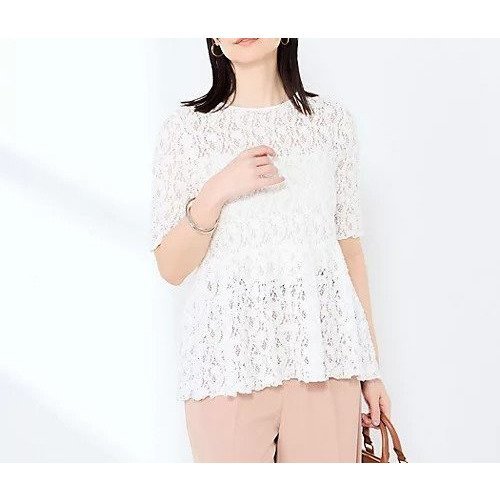 【ノーリーズソフィー/NOLLEY'S sophi】のウォッシャブルストレッチレースペプラム半袖プルオーバー インテリア・キッズ・メンズ・レディースファッション・服の通販 founy(ファウニー) 　ファッション　Fashion　レディースファッション　Fashion for Women　トップス・カットソー　Cut & Sew Tops　カジュアルプルオーバー・ニットトップス　Pullovers & Knit Tops / Casual Pullovers　2026年　2026　2026春夏・S/S　Spring/Summer 2026 SS26　ストレッチ　Stretch, Stretchy Fabric　デニム　Denim, Jeans Material　ペプラム　Peplum, Flared Hem　レース　Lace, Lace Fabric　ワイド　Wide, Wide Fit　人気　Popular, Best Seller　半袖　Short Sleeve, Half Sleeve　ホワイト|ID: prp329100004971027 ipo3291000000037278476