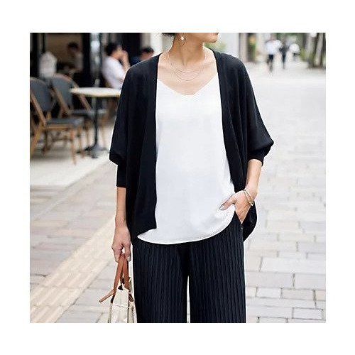【スタイルデリ/STYLE DELI】の【LUXE】シャリシャリドルマンカーディガンB インテリア・キッズ・メンズ・レディースファッション・服の通販 founy(ファウニー) 　ファッション　Fashion　レディースファッション　Fashion for Women　トップス・カットソー　Cut & Sew Tops　カーディガン・羽織り　Layered Style Cardigans　イエロー　Yellow　カーディガン　Cardigan, Knitwear　軽量　Lightweight, Ultra Light　サロペット　Overalls, Salopette　ストーン　Stone, Gem-Like　スリット　Slit, Slit Detail　トッパー　Topper, Light Cardigan　定番　Standard, Basic Item　フィット　Fit, Slim Fit　フォルム　Silhouette, Form　フリル　Frill, Ruffle　ペプラム　Peplum, Flared Hem　ポケット　Pocket, Pocket Detail　夏　Summer　エレガント 上品　Elegant　ブラック|ID: prp329100004971044 ipo3291000000037278585