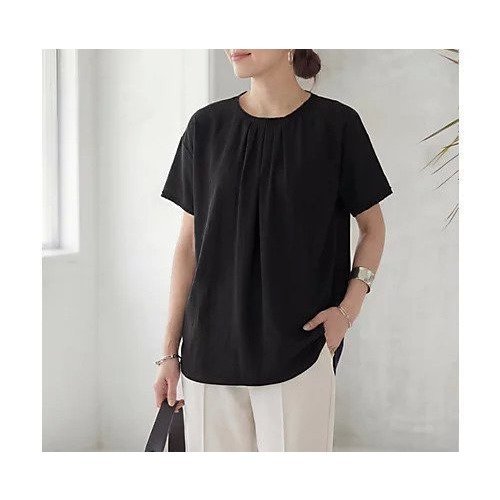 【スタイルデリ/STYLE DELI】の【LUXE】everyday半袖ブラウス インテリア・キッズ・メンズ・レディースファッション・服の通販 founy(ファウニー) 　ファッション　Fashion　レディースファッション　Fashion for Women　トップス・カットソー　Cut & Sew Tops　シャツ・ブラウス・オフィスカジュアル　Elegant Blouses & Button-Ups　インナー　Innerwear　カーディガン　Cardigan, Knitwear　サロペット　Overalls, Salopette　シンプル　Simple, Minimal　ジャケット　Jacket, Outerwear　スクエア　Square, Square Shape　スリット　Slit, Slit Detail　タオル　Towel, Bath Towel　定番　Standard, Basic Item　バランス　Balance, Style Balance　フリンジ　Fringe, Tassel　ポケット　Pocket, Pocket Detail　半袖　Short Sleeve, Half Sleeve　リアル　Real, Realistic　夏　Summer　ブラック|ID: prp329100004975525 ipo3291000000037298285