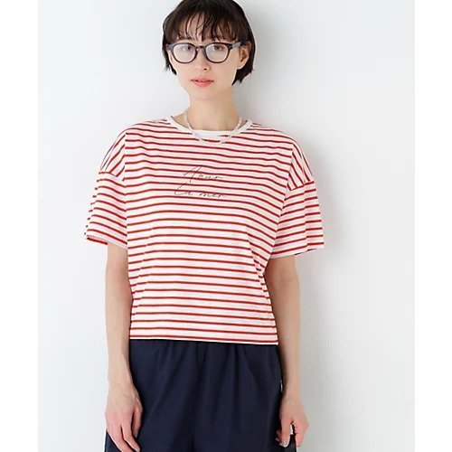 【ヒューマンウーマン/HUMAN WOMAN】のazurela mer ボーダーロゴTシャツ 大人の最旬トレンドファッション＆コーディネート founy(ファウニー) 　ファッション　Fashion　レディースファッション　Fashion for Women　トップス・カットソー　Cut & Sew Tops　シャツ・ブラウス・オフィスカジュアル　Elegant Blouses & Button-Ups　ロングTシャツ・Tシャツ　Longline T-Shirts & Tees　おすすめ　Recommended / Our Picks　スタンダード　Standard, Basic　フレンチ　French, French Style　プリント　Print, Printed Pattern　ボトム　Bottoms, Lower Wear　ボーダー　Border, Stripe　夏　Summer　other-3|ID: prp329100004975527 ipo3291000000037298295