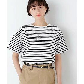 【ヒューマンウーマン/HUMAN WOMAN】のazurela mer ボーダーロゴTシャツ 大人の最旬トレンドファッション＆コーディネート founy(ファウニー) ファッション Fashion レディースファッション Fashion for Women トップス・カットソー Cut & Sew Tops シャツ・ブラウス・オフィスカジュアル Elegant Blouses & Button-Ups ロングTシャツ・Tシャツ Longline T-Shirts & Tees おすすめ Recommended / Our Picks スタンダード Standard, Basic フレンチ French, French Style プリント Print, Printed Pattern ボトム Bottoms, Lower Wear ボーダー Border, Stripe 夏 Summer |ID:prp329100004975527
