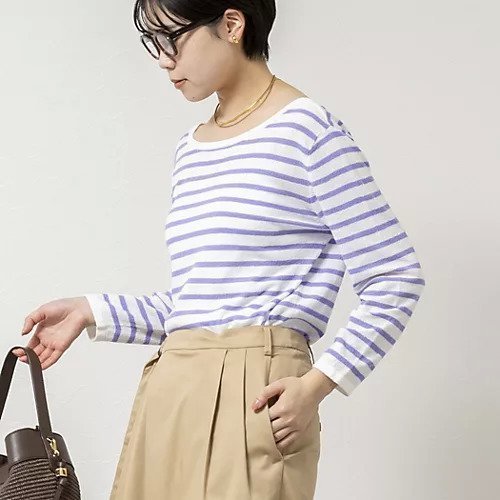 【リエミラー/Rie Miller】のウォッシャブルブークレーボーダーバックUネックプルオーバー インテリア・キッズ・メンズ・レディースファッション・服の通販 founy(ファウニー) 　ファッション　Fashion　レディースファッション　Fashion for Women　トップス・カットソー　Cut & Sew Tops　カジュアルプルオーバー・ニットトップス　Pullovers & Knit Tops / Casual Pullovers　バッグ　Bags　2026年　2026　2026春夏・S/S　Spring/Summer 2026 SS26　ボーダー　Border, Stripe　リラックス　Relax, Relaxed Fit　パープル系3|ID: prp329100004985335 ipo3291000000037343741