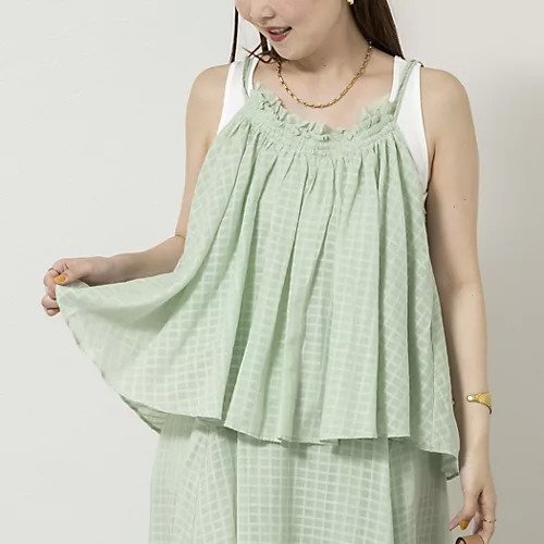 【ノーリーズソフィー/NOLLEY'S sophi】の【WALANCE/ワランス】natural dye sheer cotton check gather camisole インテリア・キッズ・メンズ・レディースファッション・服の通販 founy(ファウニー) 　ファッション　Fashion　レディースファッション　Fashion for Women　2026年　2026　2026春夏・S/S　Spring/Summer 2026 SS26　キャミソール　Camisole, Spaghetti Strap Top　夏　Summer　メロングリーン|ID: prp329100004985344 ipo3291000000037343813
