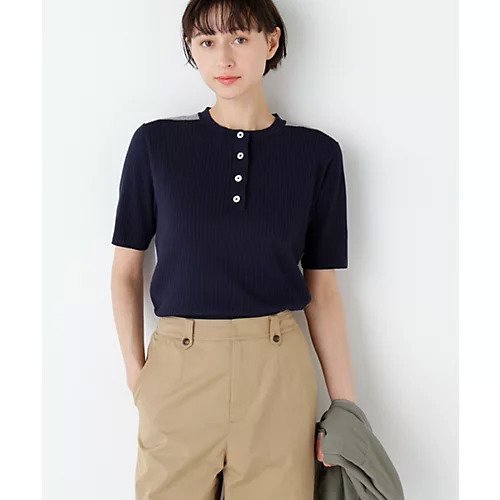 【ヒューマンウーマン/HUMAN WOMAN】の《洗える》麻混バイカラーヘンリーネックプルオーバー インテリア・キッズ・メンズ・レディースファッション・服の通販 founy(ファウニー) 　ファッション　Fashion　レディースファッション　Fashion for Women　トップス・カットソー　Cut & Sew Tops　カジュアルプルオーバー・ニットトップス　Pullovers & Knit Tops / Casual Pullovers　おすすめ　Recommended / Our Picks　コンパクト　Compact, Small Size　コンビ　Combo, Combination Style　スタンダード　Standard, Basic　トレンド　Trend, Trending Now　ボトム　Bottoms, Lower Wear　ワイド　Wide, Wide Fit　ワイドリブ　Wide Rib, Wide Ribbed Knit　夏　Summer　洗える　Machine Washable　ネイビーxトップグレー|ID: prp329100004986480 ipo3291000000037350889
