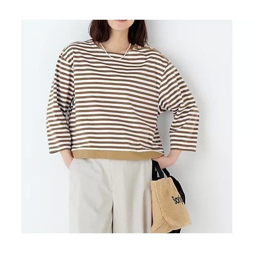 【ヒューマンウーマン/HUMAN WOMAN】の天竺ボーダーカットソー インテリア・キッズ・メンズ・レディースファッション・服の通販 founy(ファウニー) 　ファッション　Fashion　レディースファッション　Fashion for Women　トップス・カットソー　Cut & Sew Tops　カットソー・ベーシックTシャツ　Cut-and-Sewn Tops / Stretch Tees & Basics　おすすめ　Recommended / Our Picks　スタンダード　Standard, Basic　デニム　Denim, Jeans Material　ボーダー　Border, Stripe　ヨーク　Yoke, Yoke Design　夏　Summer　定番　Standard, Basic Item　モカxオフボーダー|ID: prp329100004986485 ipo3291000000037350924