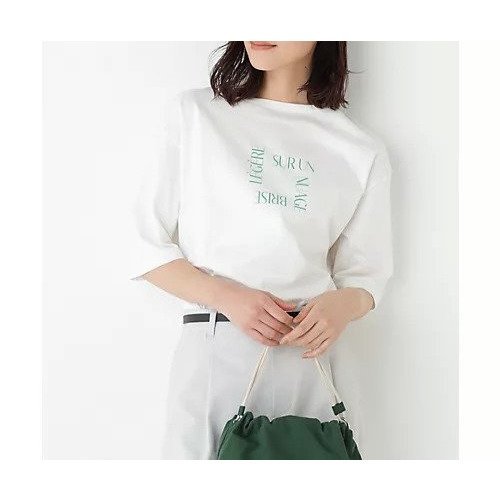 【ヒューマンウーマン/HUMAN WOMAN】のTSUNAGU 6分袖ロゴTシャツ インテリア・キッズ・メンズ・レディースファッション・服の通販 founy(ファウニー) 　ファッション　Fashion　レディースファッション　Fashion for Women　トップス・カットソー　Cut & Sew Tops　シャツ・ブラウス・オフィスカジュアル　Elegant Blouses & Button-Ups　ロングTシャツ・Tシャツ　Longline T-Shirts & Tees　おすすめ　Recommended / Our Picks　スクエア　Square, Square Shape　スタンダード　Standard, Basic　プリント　Print, Printed Pattern　リラックス　Relax, Relaxed Fit　夏　Summer　春　Spring　S/S・春夏　SS, Spring/Summer, Warm Season　グリーンプリント|ID: prp329100004987008 ipo3291000000037358066
