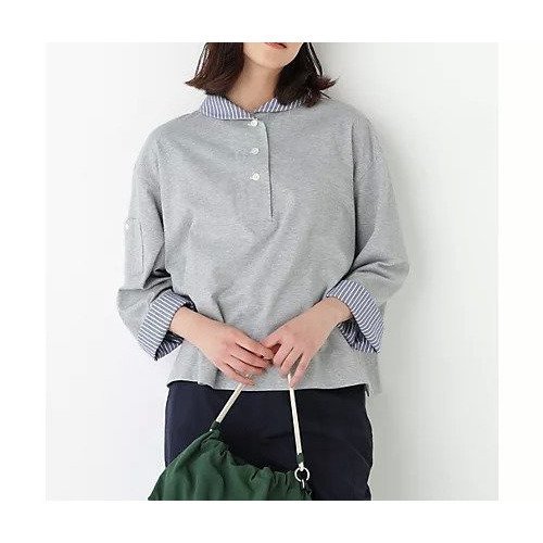 【ヒューマンウーマン/HUMAN WOMAN】の《接触冷感》クールマックスプレーティング天竺 インテリア・キッズ・メンズ・レディースファッション・服の通販 founy(ファウニー) 　ファッション　Fashion　レディースファッション　Fashion for Women　おすすめ　Recommended / Our Picks　カットソー　Cut and Sewn Top　シャンブレー　Chambray, Denim-Like Fabric　スタンダード　Standard, Basic　ストライプ　Stripe, Striped Pattern　ポケット　Pocket, Pocket Detail　グレー|ID: prp329100004987009 ipo3291000000037358071
