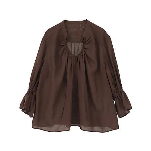 【マルティニーク/martinique】のラミーネックギャザーブラウス インテリア・キッズ・メンズ・レディースファッション・服の通販 founy(ファウニー) 　ファッション　Fashion　レディースファッション　Fashion for Women　トップス・カットソー　Cut & Sew Tops　シャツ・ブラウス・オフィスカジュアル　Elegant Blouses & Button-Ups　ギャザー　Gathered, Ruffled　今季　This Season, Current Season　ショート　Short, Short Length　スタンド　Stand Collar, Upright Stand　バランス　Balance, Style Balance　フレア　Flare, Flared　ワイド　Wide, Wide Fit　おすすめ　Recommended / Our Picks　エレガント 上品　Elegant　ブラウン|ID: prp329100004990499 ipo3291000000037379745