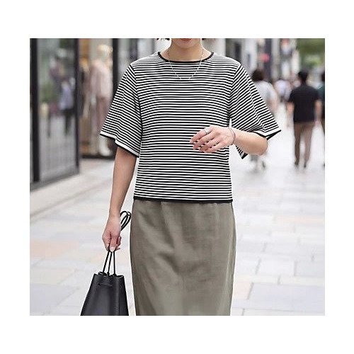 【スタイルデリ/STYLE DELI】の薄手シャリ感フレアスリーブトップス インテリア・キッズ・メンズ・レディースファッション・服の通販 founy(ファウニー) 　ファッション　Fashion　レディースファッション　Fashion for Women　トップス・カットソー　Cut & Sew Tops　イエロー　Yellow　インナー　Innerwear　サロペット　Overalls, Salopette　ストレート　Straight, Straight Cut　スリット　Slit, Slit Detail　スリーブ　Sleeve, Long Sleeve / Short Sleeve　定番　Standard, Basic Item　バランス　Balance, Style Balance　フレア　Flare, Flared　ベスト　Vest, Waistcoat　ボーダー　Border, Stripe　半袖　Short Sleeve, Half Sleeve　無地　Plain, Solid Color　おすすめ　Recommended / Our Picks　夏　Summer　エレガント 上品　Elegant　ホワイト×ブラック|ID: prp329100004990508 ipo3291000000037379788