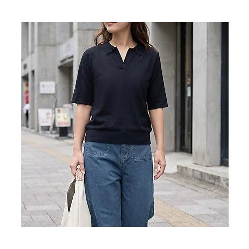 【スタイルデリ/STYLE DELI】の薄手シャリ感スキッパーニットトップス インテリア・キッズ・メンズ・レディースファッション・服の通販 founy(ファウニー) 　ファッション　Fashion　レディースファッション　Fashion for Women　トップス・カットソー　Cut & Sew Tops　ニット　Knit Tops & Sweaters　イエロー　Yellow　キャミ　Camisole, Cami Top　サロペット　Overalls, Salopette　シンプル　Simple, Minimal　ジャケット　Jacket, Outerwear　スキッパー　Skipper, Open Collar　ストレート　Straight, Straight Cut　スリット　Slit, Slit Detail　定番　Standard, Basic Item　ベスト　Vest, Waistcoat　夏　Summer　ブラック|ID: prp329100004990511 ipo3291000000037379808