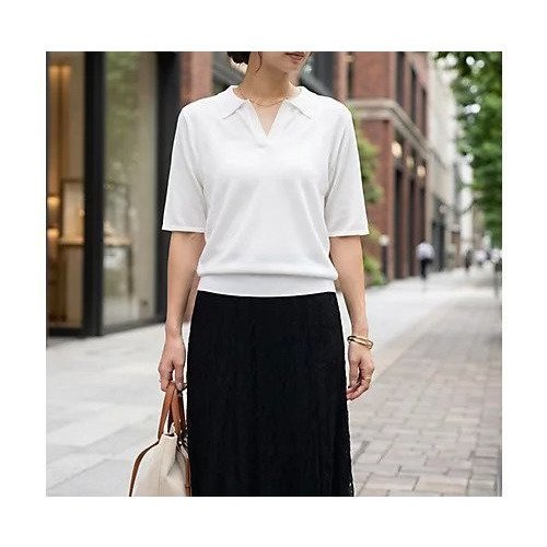 【スタイルデリ/STYLE DELI】の薄手シャリ感スキッパーニットトップス インテリア・キッズ・メンズ・レディースファッション・服の通販 founy(ファウニー) 　ファッション　Fashion　レディースファッション　Fashion for Women　トップス・カットソー　Cut & Sew Tops　ニット　Knit Tops & Sweaters　イエロー　Yellow　キャミ　Camisole, Cami Top　サロペット　Overalls, Salopette　シンプル　Simple, Minimal　ジャケット　Jacket, Outerwear　スキッパー　Skipper, Open Collar　ストレート　Straight, Straight Cut　スリット　Slit, Slit Detail　定番　Standard, Basic Item　ベスト　Vest, Waistcoat　夏　Summer　ホワイト|ID: prp329100004990511 ipo3291000000037379810