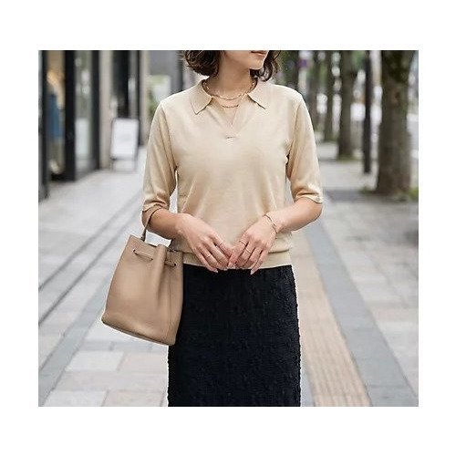 【スタイルデリ/STYLE DELI】の薄手シャリ感スキッパーニットトップス インテリア・キッズ・メンズ・レディースファッション・服の通販 founy(ファウニー) 　ファッション　Fashion　レディースファッション　Fashion for Women　トップス・カットソー　Cut & Sew Tops　ニット　Knit Tops & Sweaters　イエロー　Yellow　キャミ　Camisole, Cami Top　サロペット　Overalls, Salopette　シンプル　Simple, Minimal　ジャケット　Jacket, Outerwear　スキッパー　Skipper, Open Collar　ストレート　Straight, Straight Cut　スリット　Slit, Slit Detail　定番　Standard, Basic Item　ベスト　Vest, Waistcoat　夏　Summer　ナチュラル|ID: prp329100004990511 ipo3291000000037379812