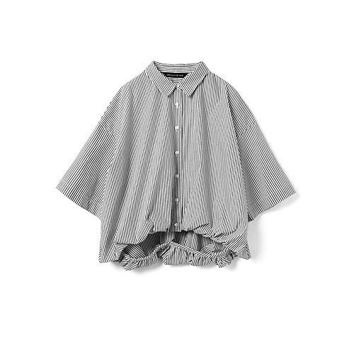 【ミズイロ インド/mizuiro ind】のストライプハーフスリーブバルーンシャツ インテリア・キッズ・メンズ・レディースファッション・服の通販 founy(ファウニー) 　ファッション　Fashion　レディースファッション　Fashion for Women　トップス・カットソー　Cut & Sew Tops　シャツ・ブラウス・オフィスカジュアル　Elegant Blouses & Button-Ups　シンプル　Simple, Minimal　ストライプ　Stripe, Striped Pattern　チェック　Check, Plaid, Tartan　バランス　Balance, Style Balance　バルーン　Balloon, Balloon Silhouette　ベーシック　Basic, Essential　ボトム　Bottoms, Lower Wear　人気　Popular, Best Seller　無地　Plain, Solid Color　ブラックストライプB|ID: prp329100004990515 ipo3291000000037379833