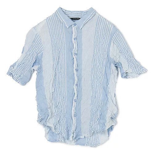 【パドカレ/pas de calais】の26SSブルーシャーリングストライプBL インテリア・キッズ・メンズ・レディースファッション・服の通販 founy(ファウニー) 　ファッション　Fashion　レディースファッション　Fashion for Women　2026年　2026　2026春夏・S/S　Spring/Summer 2026 SS26　コンパクト　Compact, Small Size　シャーリング　Shirring, Ruched　ストライプ　Stripe, Striped Pattern　チェーン　Chain, Chain Strap　洗える　Machine Washable　OW|ID: prp329100004993025 ipo3291000000037395149