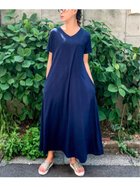 【ジュノア/JUNOAH】のAラインゆったり半袖マキシ丈ワンピース ネイビー|ID: prp329100003826611 ipo3291000000028341053