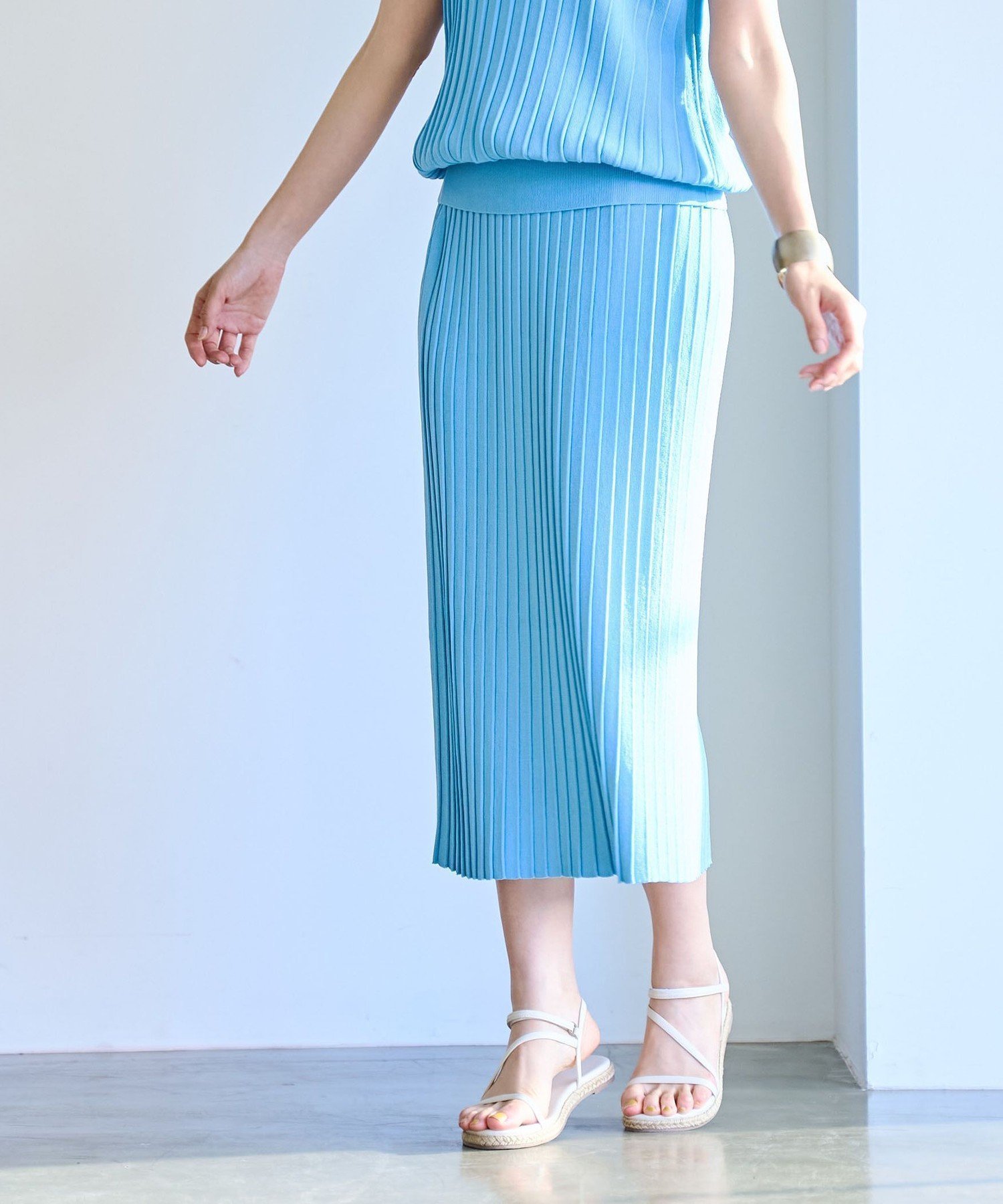 【コーエン/COEN】の【RONEL】タックプリーツニットタイトスカート(セットアップ対応可能) インテリア・キッズ・メンズ・レディースファッション・服の通販 founy(ファニー) 　ファッション　Fashion　レディースファッション　WOMEN　セットアップ　Setup　スカート　Skirt　2024年　2024　2024春夏・S/S　Ss,Spring/Summer,2024　セットアップ　Set Up　セレモニー　Ceremony　フィット　Fit　プリーツ　Pleats　リラックス　Relax　LT.BLUE|ID: prp329100003896823 ipo3291000000025907254