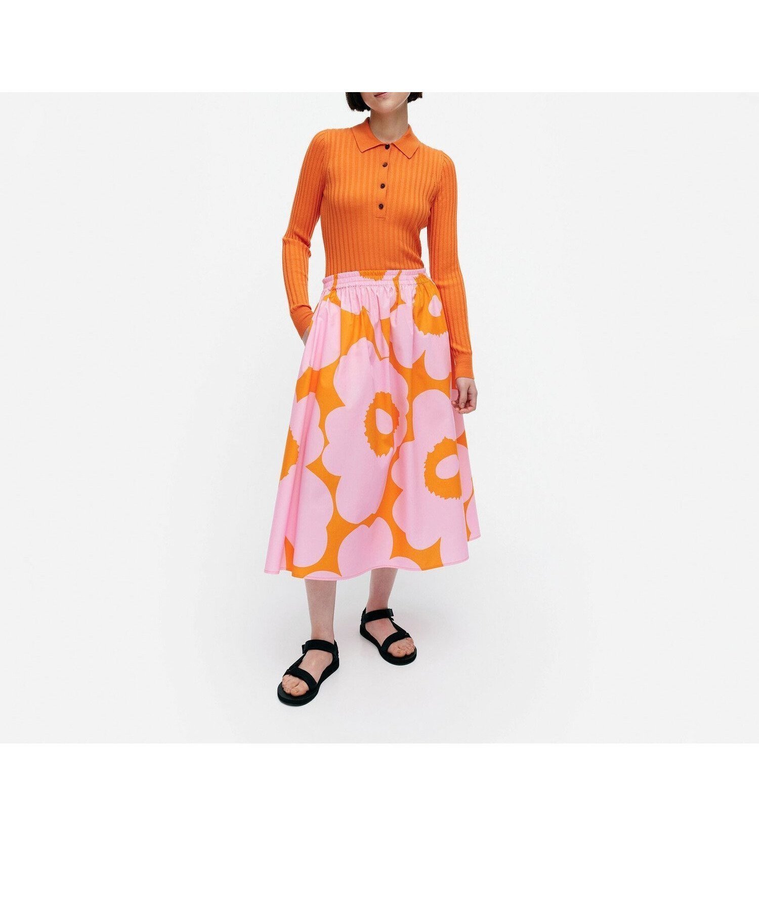 【マリメッコ/marimekko】のGarrel Unikko スカート インテリア・キッズ・メンズ・レディースファッション・服の通販 founy(ファニー) 　ファッション　Fashion　レディースファッション　WOMEN　スカート　Skirt　ポケット　Pocket　リラックス　Relax　ライトピンク×オレンジ|ID: prp329100003914699 ipo3291000000025942305