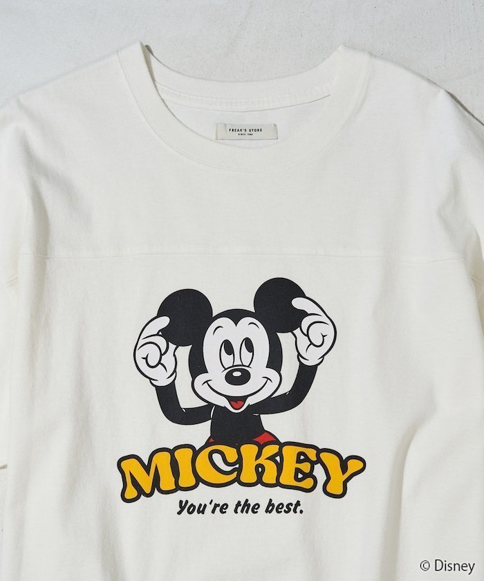 【フリークスストア/FREAK'S STORE】の別注/Mickey Mouse/ミッキーマウス フットボール 半袖 Tシャツ【限定展開】 インテリア・キッズ・メンズ・レディースファッション・服の通販 founy(ファニー) 　ファッション　Fashion　レディースファッション　WOMEN　トップス・カットソー　Tops/Tshirt　シャツ/ブラウス　Shirts/Blouses　ロング / Tシャツ　T-Shirts　ヴィンテージ　Vintage　カーゴパンツ　Cargo Pants　シンプル　Simple　スペシャル　Special　セットアップ　Set Up　デニム　Denim　ビッグ　Big　フレア　Flare　プリント　Print　ボトム　Bottom　ボーダー　Border　別注　Special Order　半袖　Short Sleeve　ワッフル　Waffle　A/W・秋冬　Aw・Autumn/Winter・Fw・Fall-Winter　S/S・春夏　Ss・Spring/Summer　おすすめ　Recommend　夏　Summer　2024年　2024　2024春夏・S/S　Ss,Spring/Summer,2024　オフホワイト|ID: prp329100003962644 ipo3291000000026119485