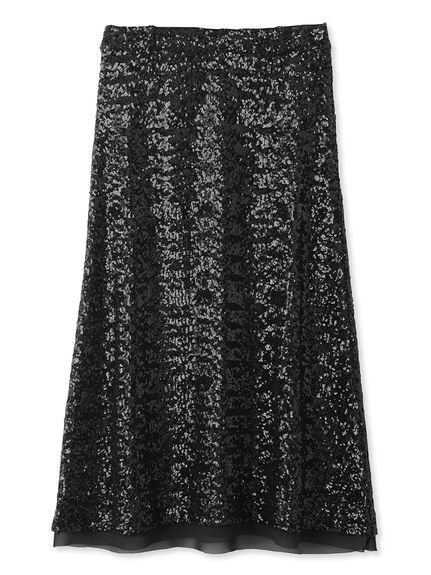 【ミラオーウェン/Mila Owen】のウエストゴムスパンコールストレートスカート インテリア・キッズ・メンズ・レディースファッション・服の通販 founy(ファニー) 　ファッション　Fashion　レディースファッション　WOMEN　スカート　Skirt　おすすめ　Recommend　アンサンブル　Ensemble　シンプル　Simple　ジョーゼット　Georgette　ストレート　Straight　スパンコール　Sequins　ダウン　Down　BLK[009]|ID: prp329100003971286 ipo3291000000026327224