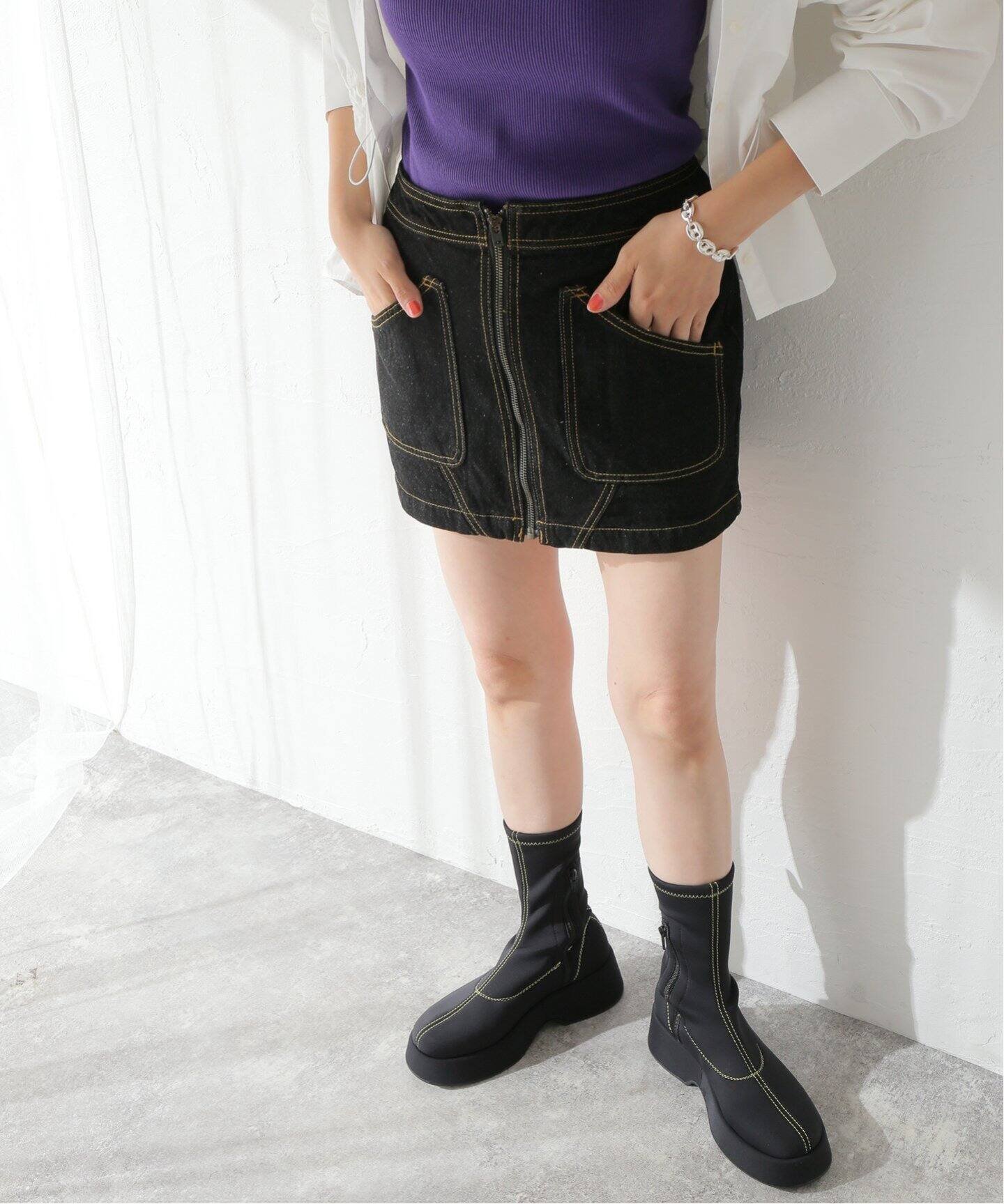 【その他のブランド/Other】のデニムジップミニスカート インテリア・キッズ・メンズ・レディースファッション・服の通販 founy(ファニー) 　ファッション　Fashion　レディースファッション　WOMEN　スカート　Skirt　ミニスカート　Mini Skirts　2023年　2023　2023春夏・S/S　Ss,Spring/Summer,2023　A/W・秋冬　Aw・Autumn/Winter・Fw・Fall-Winter　おすすめ　Recommend　キャミソール　Camisole　コンパクト　Compact　タンク　Tank　デニム　Denim　バランス　Balance　パッチ　Patch　ポケット　Pocket　再入荷　Restock/Back In Stock/Re Arrival　夏　Summer　ブラック|ID: prp329100003973724 ipo3291000000026325907