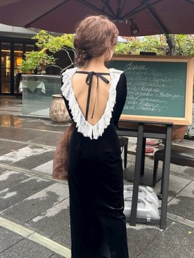 【リリーブラウン/Lily Brown】のバックフリルベロアロングドレス 人気、トレンドファッション・服の通販 founy(ファニー) ファッション Fashion レディースファッション WOMEN トップス・カットソー Tops/Tshirt ベロア Velour ワンピース Dress ドレス Party Dresses バッグ Bag おすすめ Recommend カッティング Cutting ギャザー Gather ストレッチ Stretch ストレート Straight ドレス Dress パーティ Party ベロア Velor レース Race ロング Long |ID:prp329100003974625