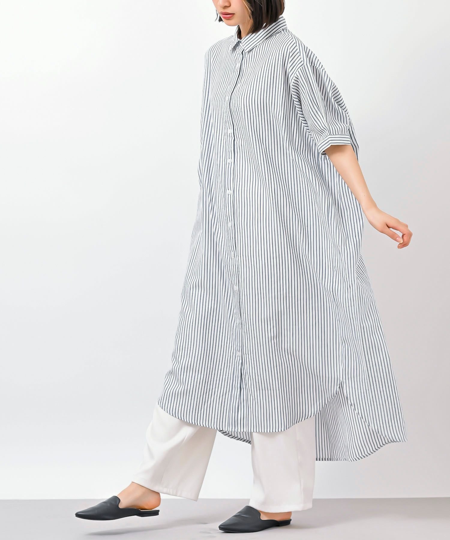 【アールピーエス/rps】のストライプシャツワンピース インテリア・キッズ・メンズ・レディースファッション・服の通販 founy(ファニー) 　ファッション　Fashion　レディースファッション　WOMEN　ワンピース　Dress　シャツワンピース　Shirt Dresses　インド　India　ストライプ　Stripe　ビッグ　Big　オフホワイト2|ID: prp329100003979671 ipo3291000000026420492