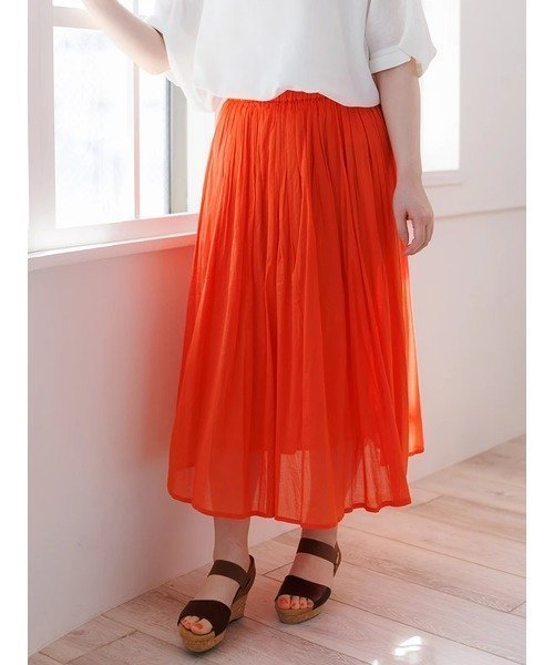 【その他のブランド/Other】のコットンボイルカラーロングスカート インテリア・キッズ・メンズ・レディースファッション・服の通販 founy(ファニー) 　ファッション　Fashion　レディースファッション　WOMEN　スカート　Skirt　ロングスカート　Long Skirt　おすすめ　Recommend　フレア　Flare　ポケット　Pocket　オレンジ|ID: prp329100003984039 ipo3291000000026392666