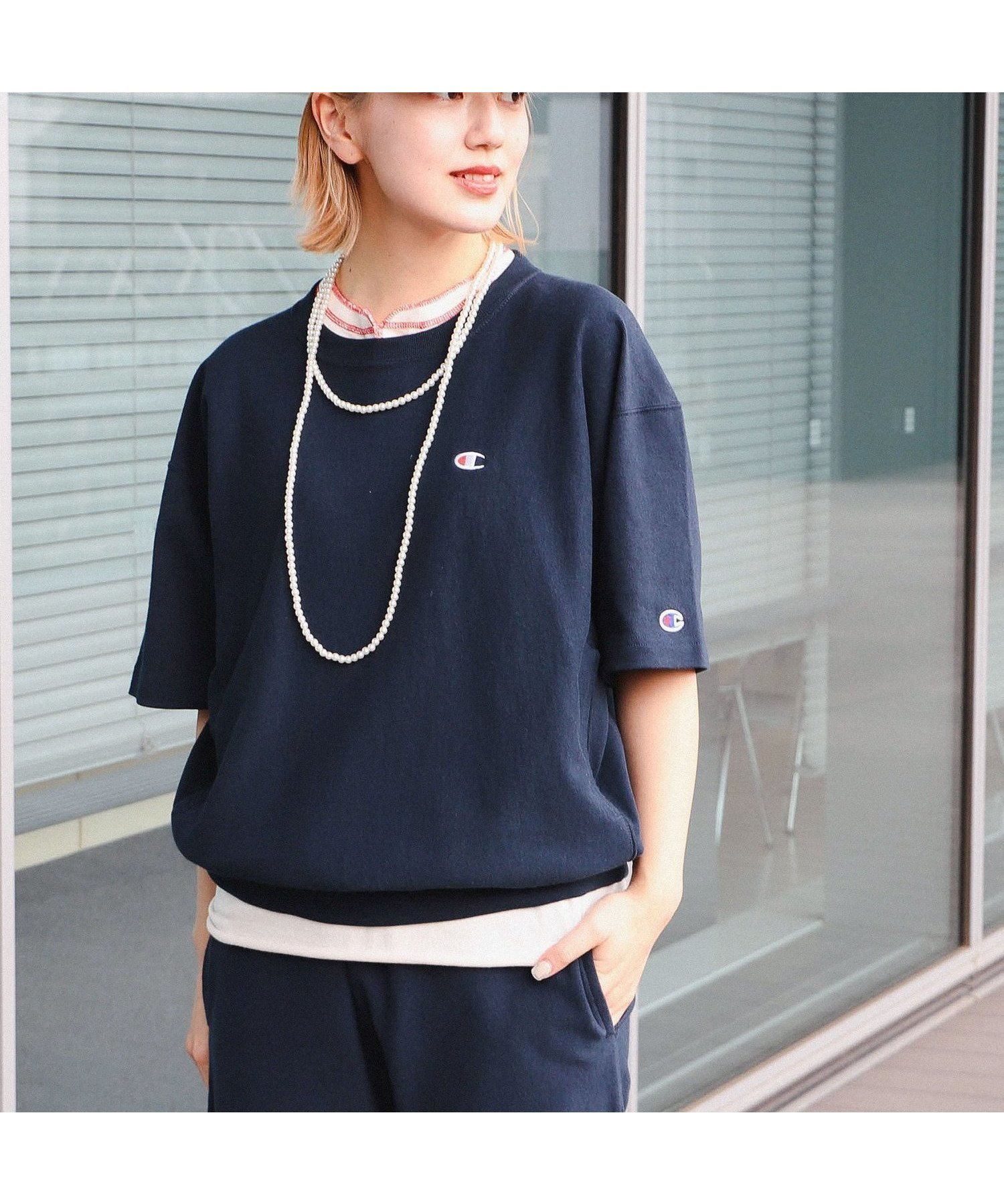 【ビームス ウイメン/BEAMS】の【7/25新規値下げ】Champion * BEAMS BOY / 別注 リバースウィーブ Tシャツ summer インテリア・キッズ・メンズ・レディースファッション・服の通販 founy(ファニー) 　ファッション　Fashion　レディースファッション　WOMEN　トップス・カットソー　Tops/Tshirt　シャツ/ブラウス　Shirts/Blouses　ロング / Tシャツ　T-Shirts　インナー　Inner　キャミワンピース　Cami Dress　スウェット　Sweat　ストレート　Straight　セットアップ　Set Up　デニム　Denim　フィット　Fit　ポケット　Pocket　別注　Special Order　半袖　Short Sleeve　リラックス　Relax　ルーズ　Loose　おすすめ　Recommend　夏　Summer　NAVY|ID: prp329100003985451 ipo3291000000027559844