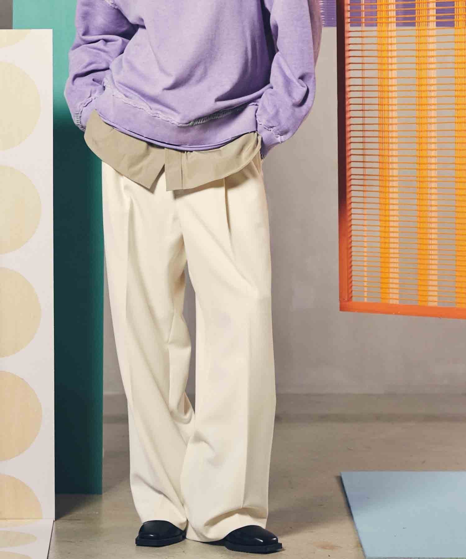【メゾンスペシャル/MAISON SPECIAL】のDouble-Cloth One-Tuck Wide Pants インテリア・キッズ・メンズ・レディースファッション・服の通販 founy(ファニー) 　ファッション　Fashion　レディースファッション　WOMEN　パンツ　Pants　軽量　Lightweight　ストレッチ　Stretch　スラックス　Slacks　ドローコード　Draw Cord　定番　Standard　パターン　Pattern　無地　Plain Color　O.WHT|ID: prp329100003987686 ipo3291000000026369532