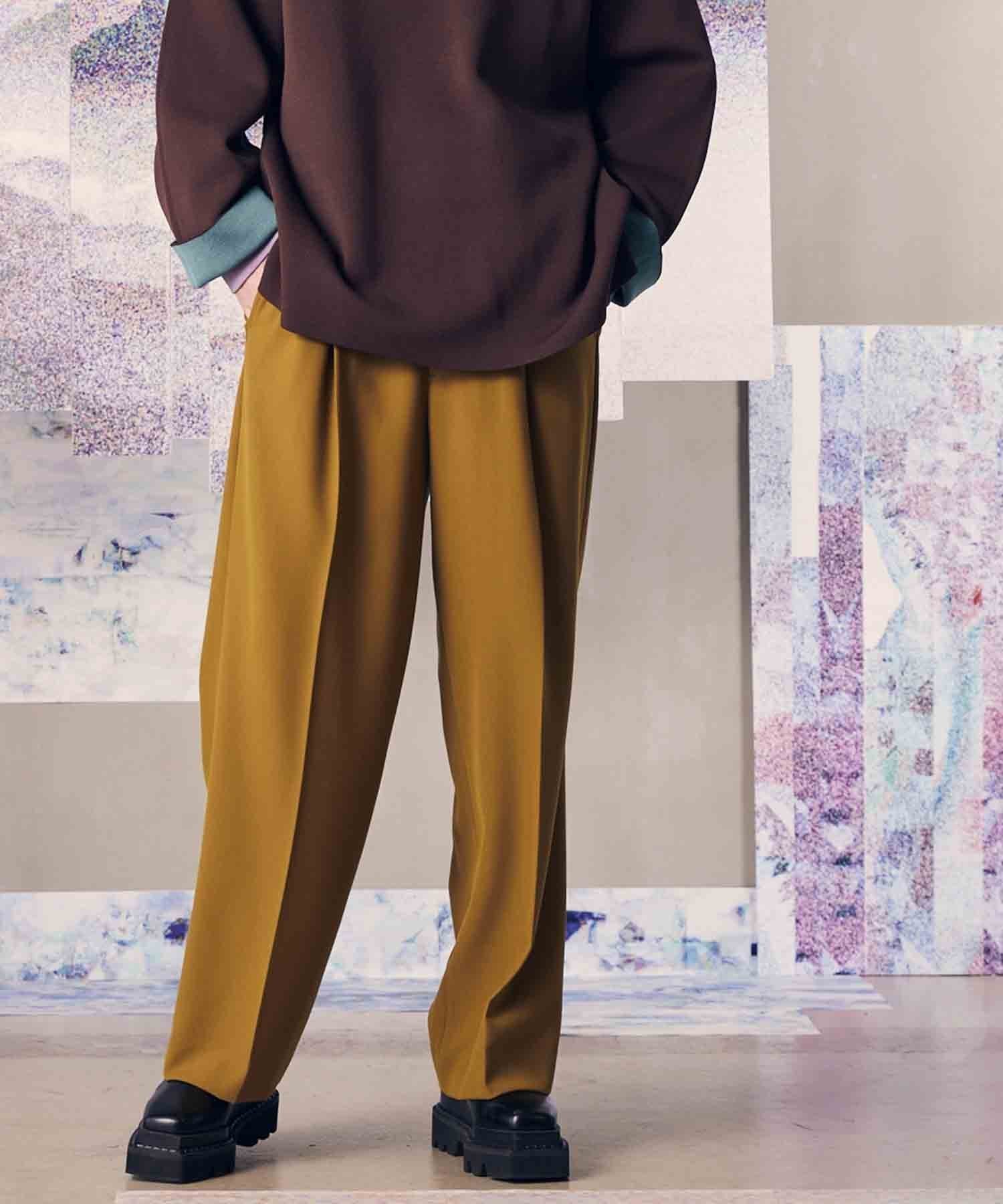 【メゾンスペシャル/MAISON SPECIAL】のDouble-Cloth One-Tuck Wide Pants インテリア・キッズ・メンズ・レディースファッション・服の通販 founy(ファニー) 　ファッション　Fashion　レディースファッション　WOMEN　パンツ　Pants　軽量　Lightweight　ストレッチ　Stretch　スラックス　Slacks　ドローコード　Draw Cord　定番　Standard　パターン　Pattern　無地　Plain Color　YEL|ID: prp329100003987686 ipo3291000000026369533