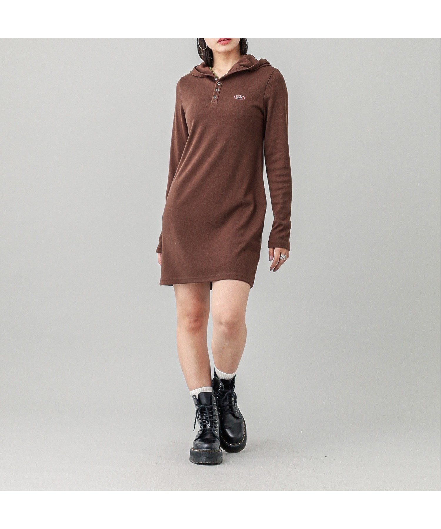 【エックスガール/X-girl】のRIB HOODIE DRESS X-girl インテリア・キッズ・メンズ・レディースファッション・服の通販 founy(ファニー) 　ファッション　Fashion　レディースファッション　WOMEN　ワンピース　Dress　ドレス　Party Dresses　A/W・秋冬　Aw・Autumn/Winter・Fw・Fall-Winter　おすすめ　Recommend　コンパクト　Compact　パーカー　Hoodie　ワンポイント　One Point　BROWN|ID: prp329100004046363 ipo3291000000027599653