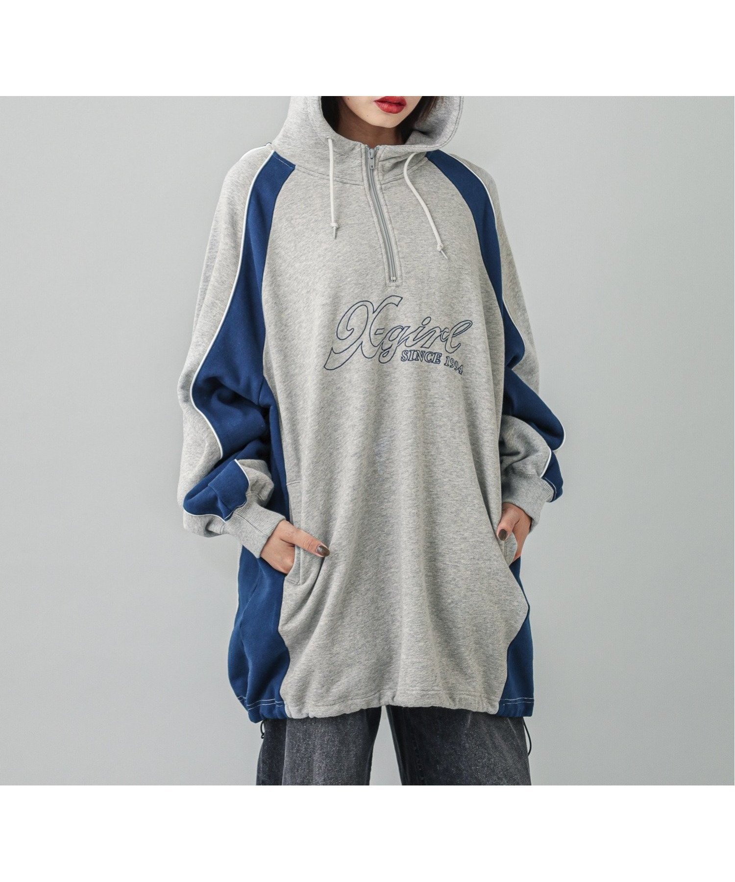 【エックスガール/X-girl】のPANELED SWEAT ANORAK DRESS X-girl 人気、トレンドファッション・服の通販 founy(ファニー) 　ファッション　Fashion　レディースファッション　WOMEN　トップス・カットソー　Tops/Tshirt　パーカ　Sweats　スウェット　Sweat　ワンピース　Dress　ドレス　Party Dresses　A/W・秋冬　Aw・Autumn/Winter・Fw・Fall-Winter　スウェット　Sweat　フロント　Front　ロング　Long　 other-1|ID: prp329100004046364 ipo3291000000027599913