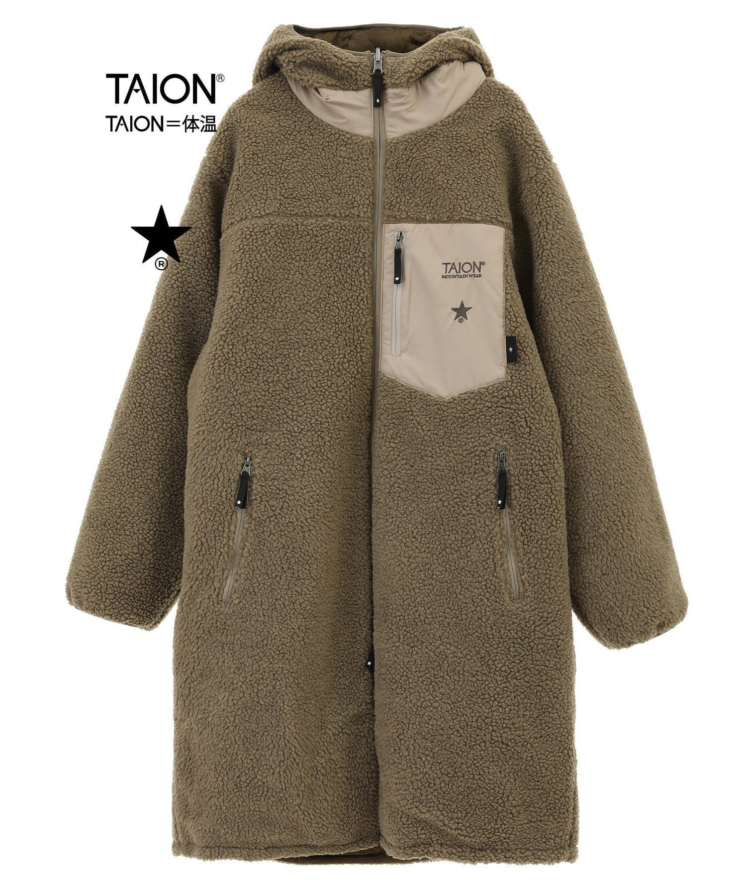 【コンバーストウキョウ/CONVERSE TOKYO】の【TAION】MILITARY STAR QUILTING BOA REVERSIBLE COAT インテリア・キッズ・メンズ・レディースファッション・服の通販 founy(ファニー) 　ファッション　Fashion　レディースファッション　WOMEN　アウター　Coat Outerwear　コート　Coats　アウトドア　Outdoor　キルティング　Quilting　キルト　Quilt　グラフィック　Graphic　コラボ　Collaboration　スペシャル　Special　タフタ　Taffeta　ダウン　Down　ダブル　Double　パターン　Pattern　フロント　Front　ポケット　Pocket　別注　Special Order　防寒　Cold Protection　リバーシブル　Reversible　ワンポイント　One Point　おすすめ　Recommend　ベージュ|ID: prp329100004049816 ipo3291000000029067634