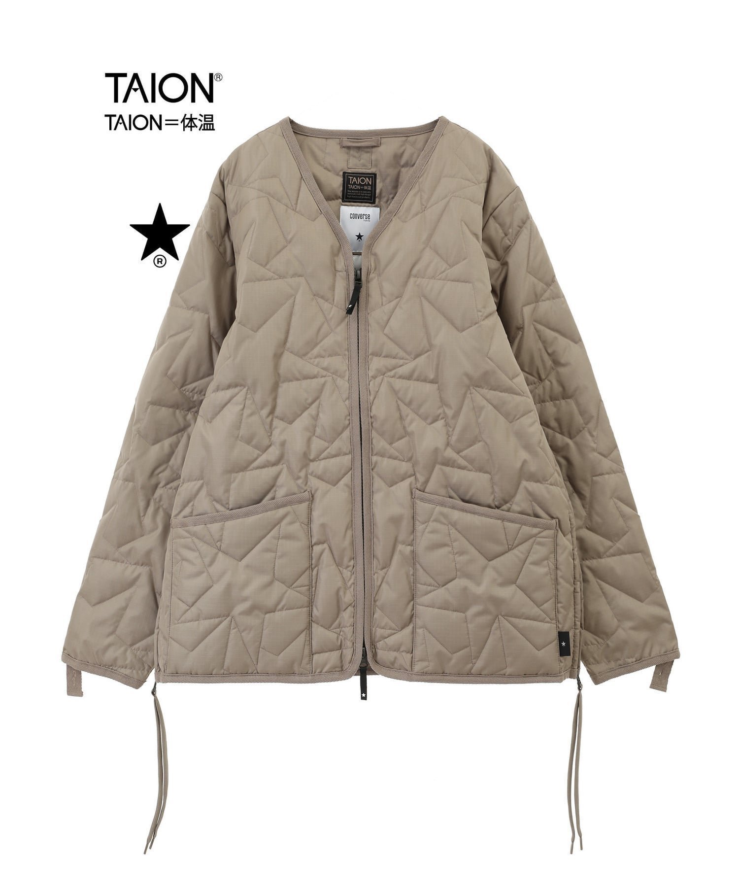 【コンバーストウキョウ/CONVERSE TOKYO】の【TAION】MILITARY STAR QUILTING JACKET インテリア・キッズ・メンズ・レディースファッション・服の通販 founy(ファニー) 　ファッション　Fashion　レディースファッション　WOMEN　アウター　Coat Outerwear　ジャケット　Jackets　アウトドア　Outdoor　インナー　Inner　キルティング　Quilting　キルト　Quilt　コラボ　Collaboration　コンパクト　Compact　ジャケット　Jacket　スペシャル　Special　スリット　Slit　ダウン　Down　ダブル　Double　バンダナ　Bandana　パターン　Pattern　パッチ　Patch　パーカー　Hoodie　フロント　Front　ベーシック　Basic　ボタニカル　Botanical　ボトム　Bottom　ポケット　Pocket　別注　Special Order　羽織　Haori　ミリタリー　Military　リップ　Lip　レース　Race　ロング　Long　ベージュ|ID: prp329100004049818 ipo3291000000029470186