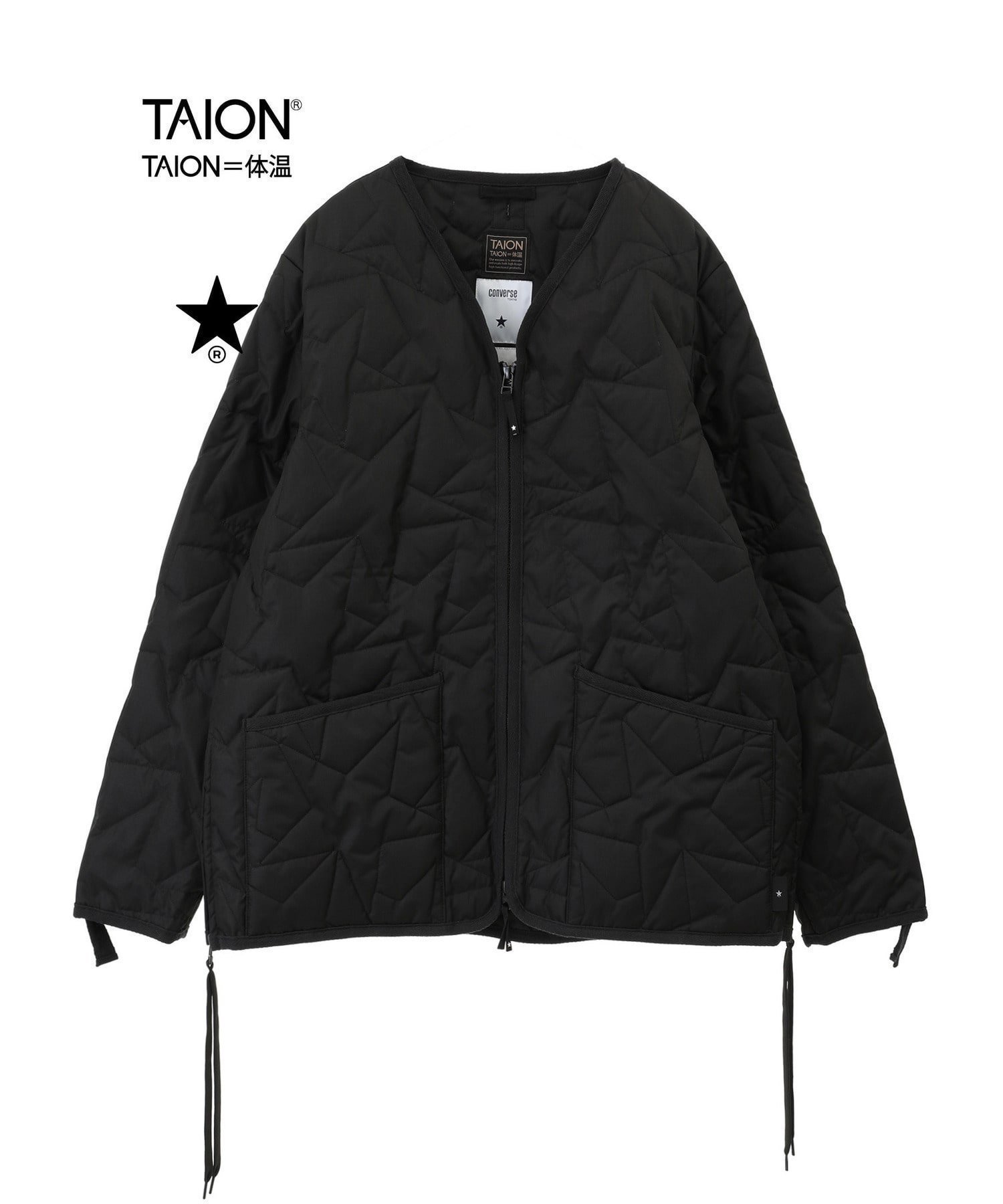 【コンバーストウキョウ/CONVERSE TOKYO】の【TAION】MILITARY STAR QUILTING JACKET インテリア・キッズ・メンズ・レディースファッション・服の通販 founy(ファニー) 　ファッション　Fashion　レディースファッション　WOMEN　アウター　Coat Outerwear　ジャケット　Jackets　アウトドア　Outdoor　インナー　Inner　キルティング　Quilting　キルト　Quilt　コラボ　Collaboration　コンパクト　Compact　ジャケット　Jacket　スペシャル　Special　スリット　Slit　ダウン　Down　ダブル　Double　バンダナ　Bandana　パターン　Pattern　パッチ　Patch　パーカー　Hoodie　フロント　Front　ベーシック　Basic　ボタニカル　Botanical　ボトム　Bottom　ポケット　Pocket　別注　Special Order　羽織　Haori　ミリタリー　Military　リップ　Lip　レース　Race　ロング　Long　ブラック|ID: prp329100004049818 ipo3291000000029470188