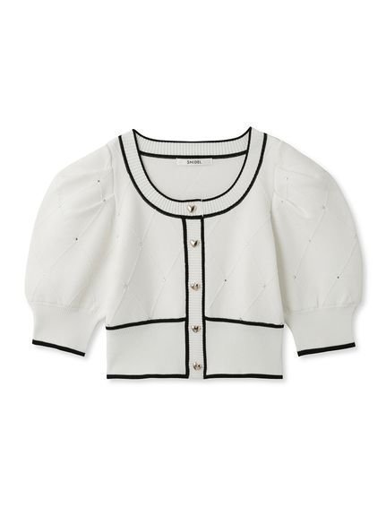 【スナイデル/SNIDEL】のパフスリクロップドカーディガン インテリア・キッズ・メンズ・レディースファッション・服の通販 founy(ファニー) 　ファッション　Fashion　レディースファッション　WOMEN　トップス・カットソー　Tops/Tshirt　カーディガン　Cardigans　ウェーブ　Wave　クラシカル　Classical　クロップド　Cropped　今季　This Season　シルバー　Silver　シンプル　Simple　ストーン　Stone　スリーブ　Sleeve　デニム　Denim　トレンド　Trend　パイピング　Piping　ビジュー　Bijou　フロント　Front　ベーシック　Basic　おすすめ　Recommend　IVR[003]|ID: prp329100004057586 ipo3291000000028229435